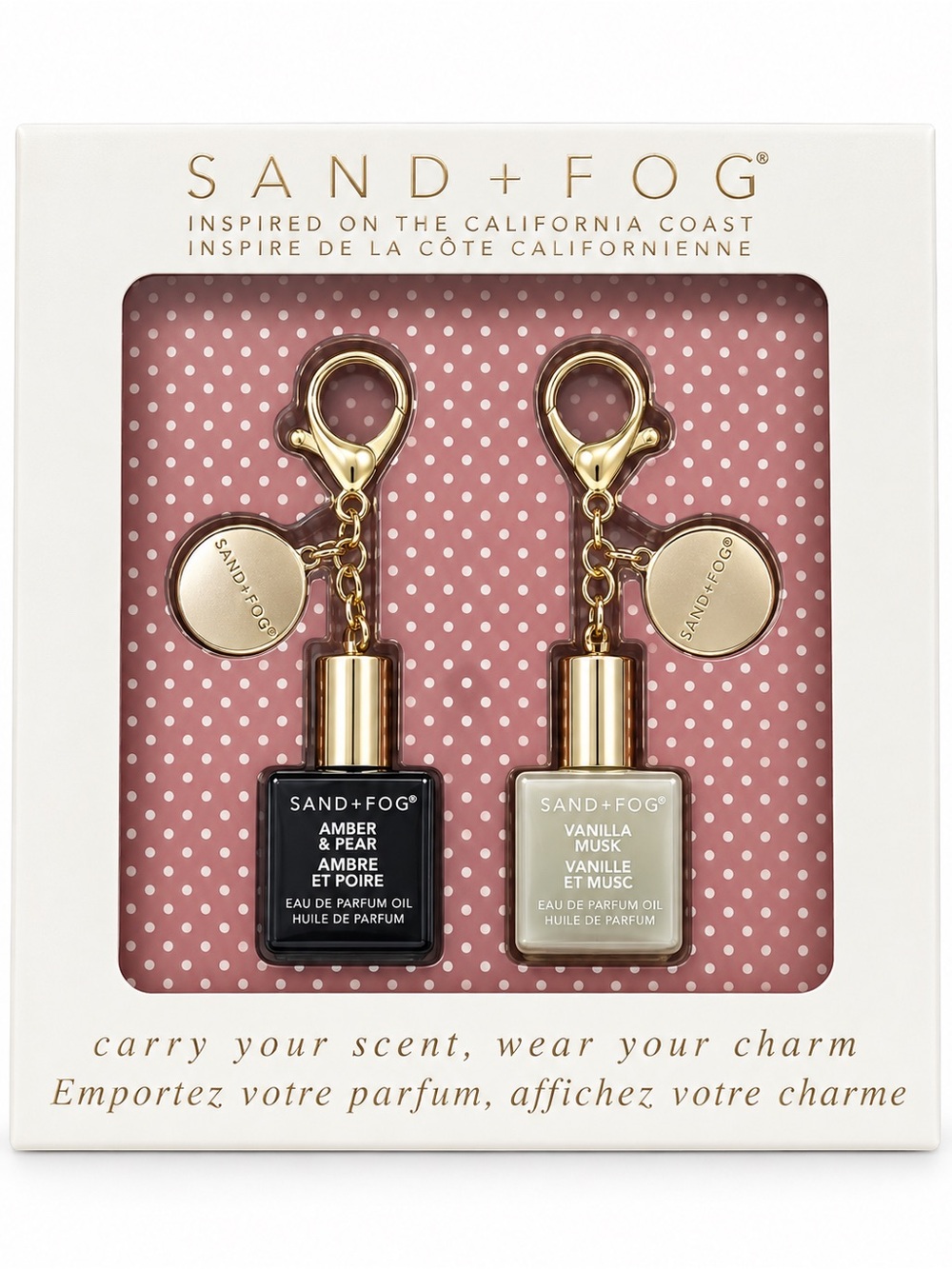 SAND+FOG Pink & Black Keychain Perfume Oil Duo - Amber & Pear + Vanilla Musk